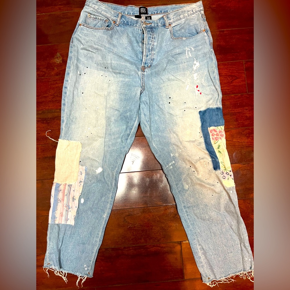 Urban Outfiters Slim Straight Floral Patchwork Jeans